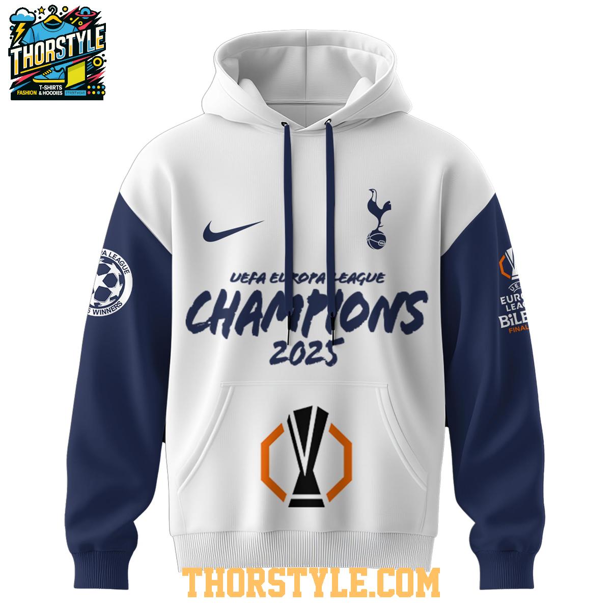 Tottenham Hotspurs Europa League 2024-2025 Champions Celebrating Hoodie T-Shirt Tottenham Hotspurs Europa League 2024-2025 Champions Celebrating Hoodie T-Shirt