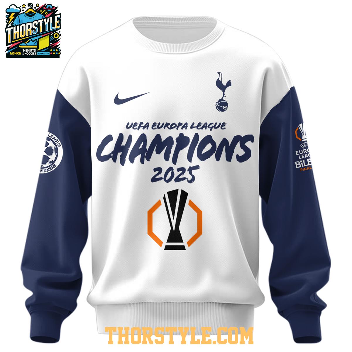 Tottenham Hotspurs Europa League 2024-2025 Champions Celebrating Hoodie T-Shirt Tottenham Hotspurs Europa League 2024-2025 Champions Celebrating Hoodie T-Shirt
