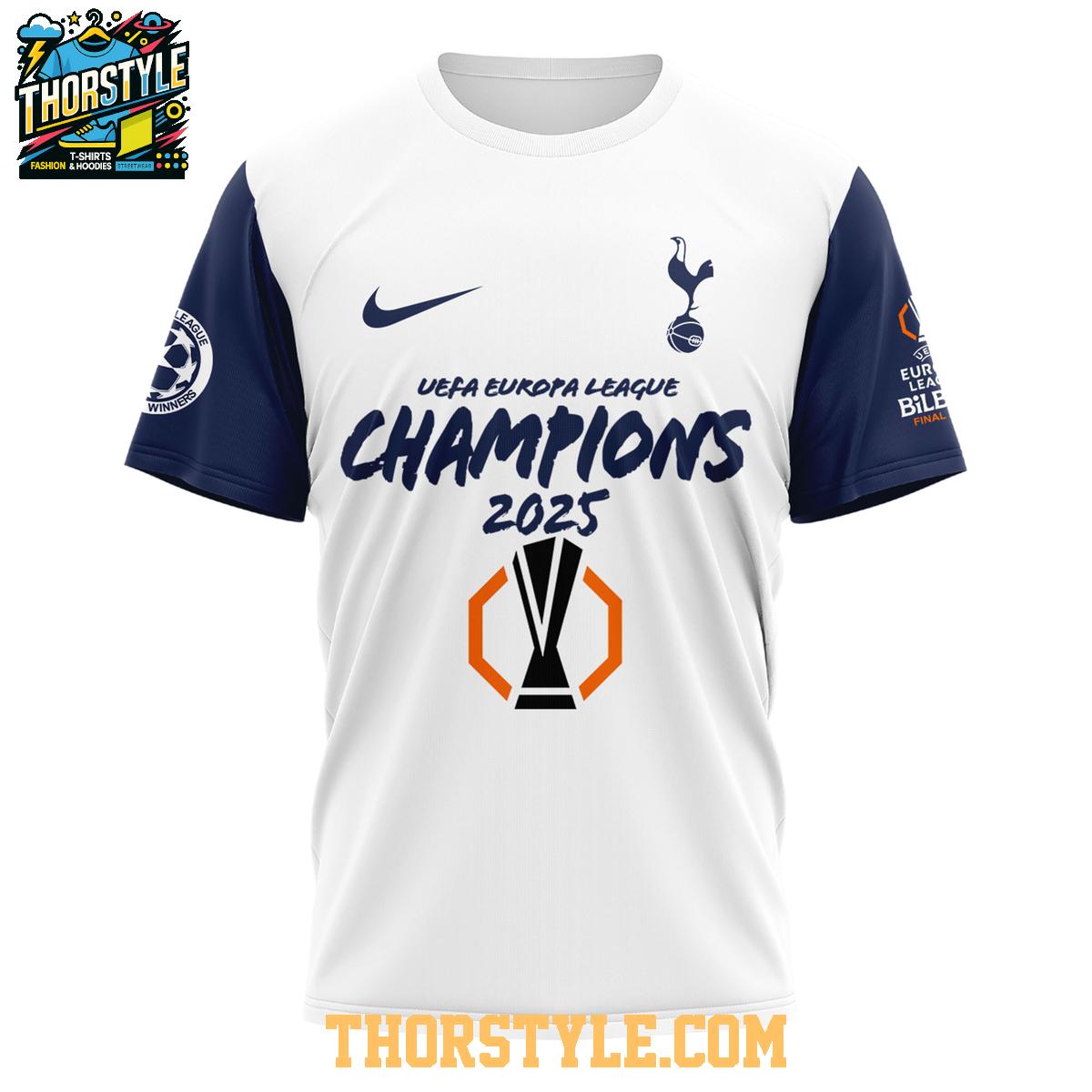 Tottenham Hotspurs Europa League 2024-2025 Champions Celebrating Hoodie T-Shirt Tottenham Hotspurs Europa League 2024-2025 Champions Celebrating Hoodie T-Shirt