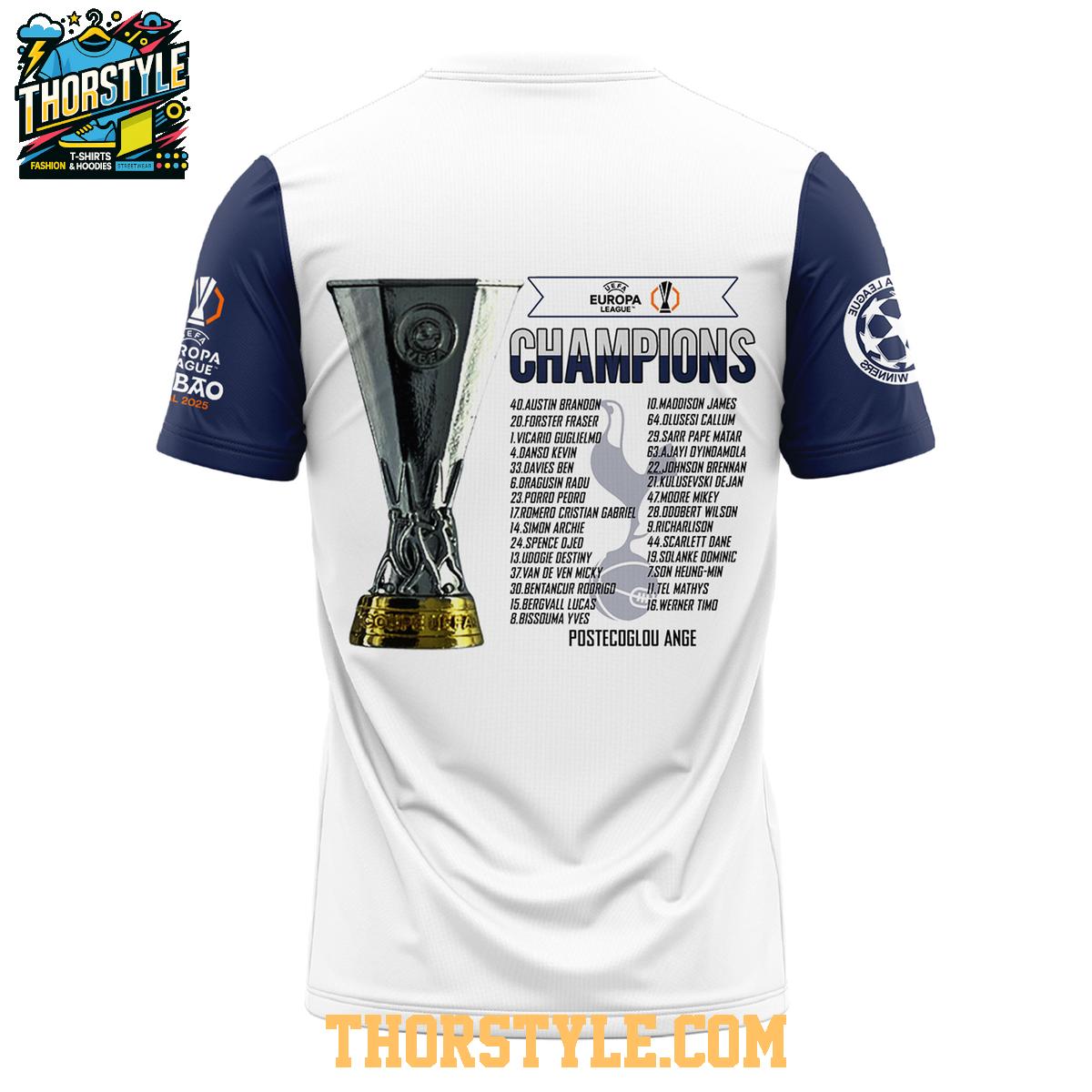 Tottenham Hotspurs Europa League 2024-2025 Champions Celebrating Hoodie T-Shirt Tottenham Hotspurs Europa League 2024-2025 Champions Celebrating Hoodie T-Shirt