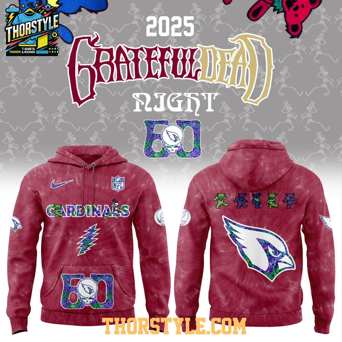 Arizona Cardinals NFL Grateful Dead Grateful 60 Years 2025 Hoodie T-Shirt Arizona Cardinals NFL Grateful Dead Grateful 60 Years 2025 Hoodie T-Shirt