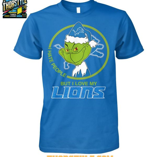 Detroit Lions Grinch Hates People But Loves Football Xmas 2025 T-Shirt