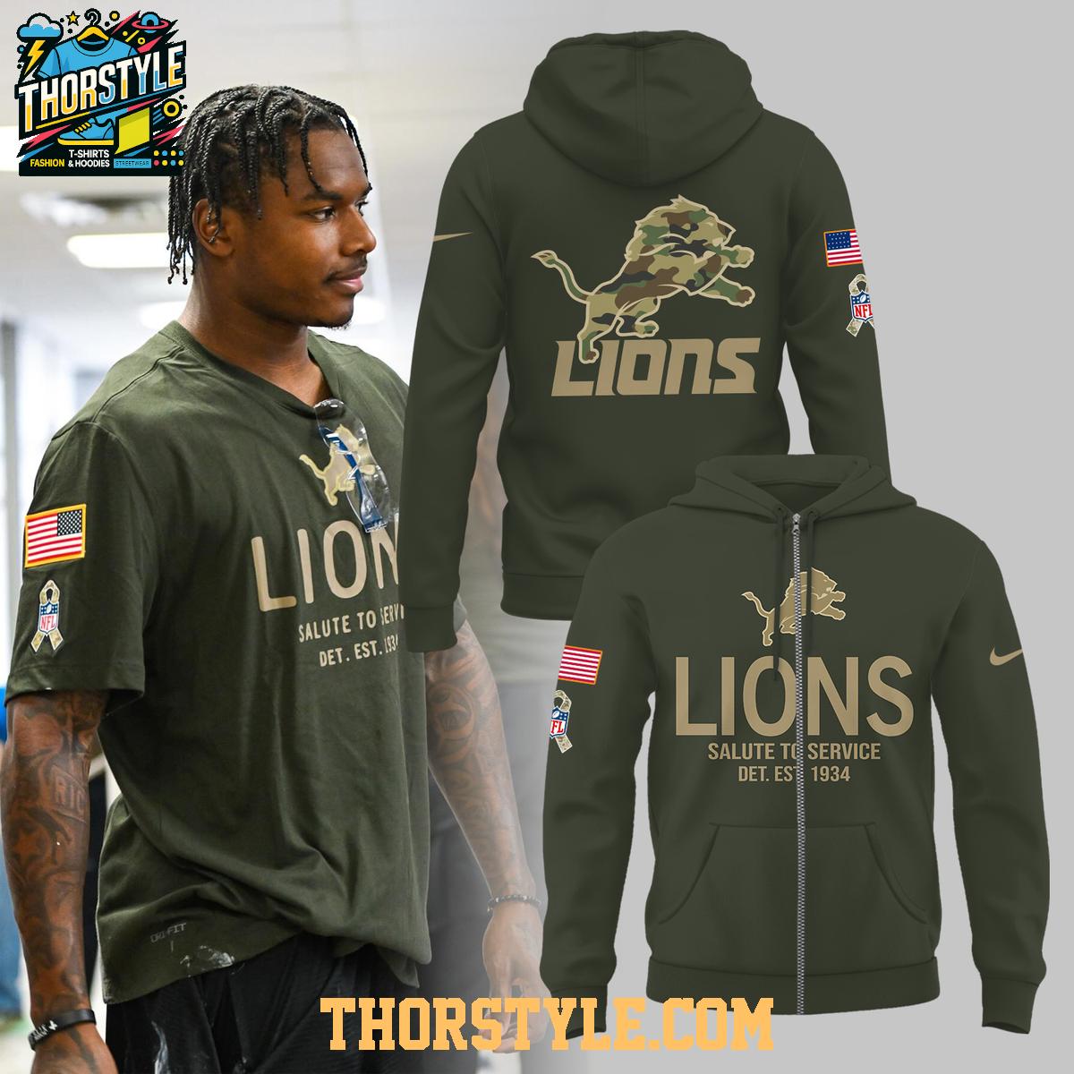 Detroit Lions Salute To Service 2025 Sine 1934 Military Duty Hoodie T-Shirt Detroit Lions Salute To Service 2025 Sine 1934 Military Duty Hoodie T-Shirt
