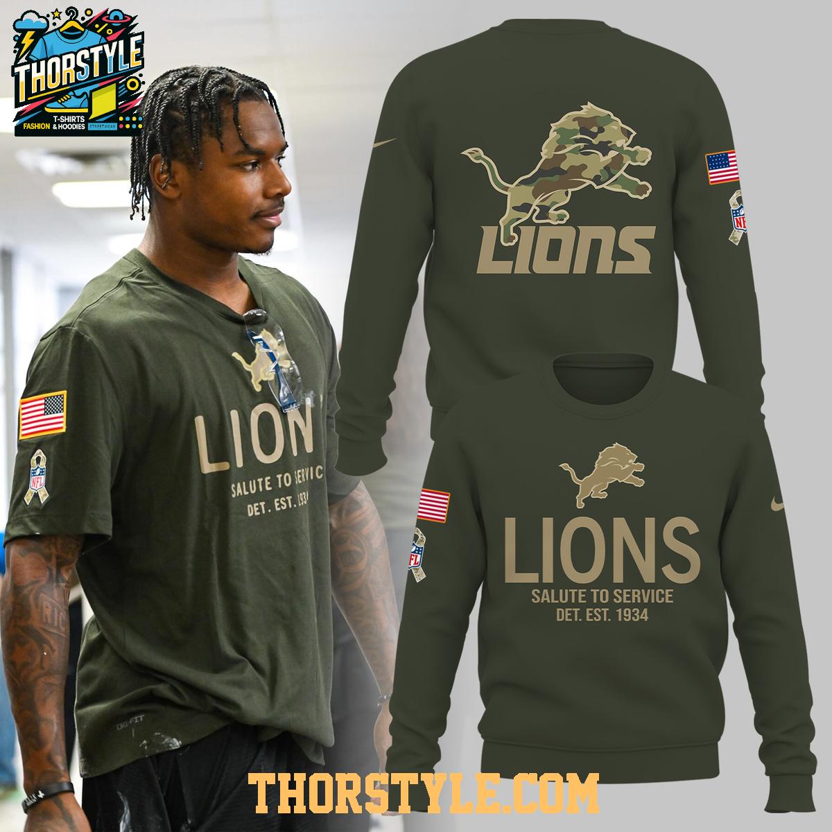 Detroit Lions Salute To Service 2025 Sine 1934 Military Duty Hoodie T-Shirt Detroit Lions Salute To Service 2025 Sine 1934 Military Duty Hoodie T-Shirt