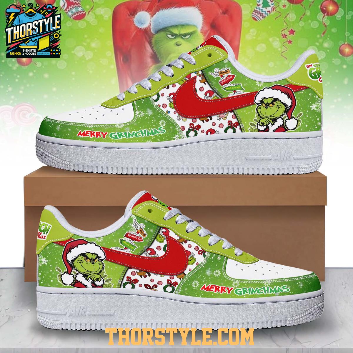 Grinch Steals Our Christmas Again 2025 Personalized Air Force 1 Shoes Grinch Steals Our Christmas Again 2025 Personalized Air Force 1 Shoes