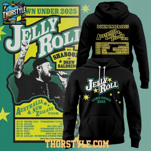 Jelly Roll The Down Under 2025 Tour Celebrating Hoodie T-Shirt Jelly Roll The Down Under 2025 Tour Celebrating Hoodie T-Shirt