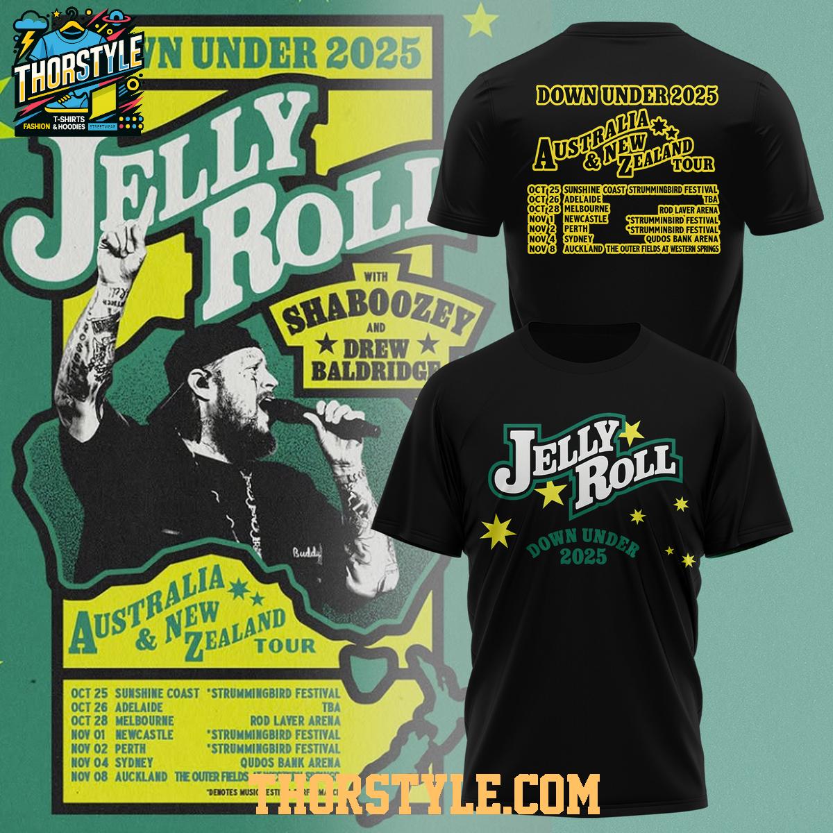 Jelly Roll The Down Under 2025 Tour Celebrating Hoodie T-Shirt Jelly Roll The Down Under 2025 Tour Celebrating Hoodie T-Shirt