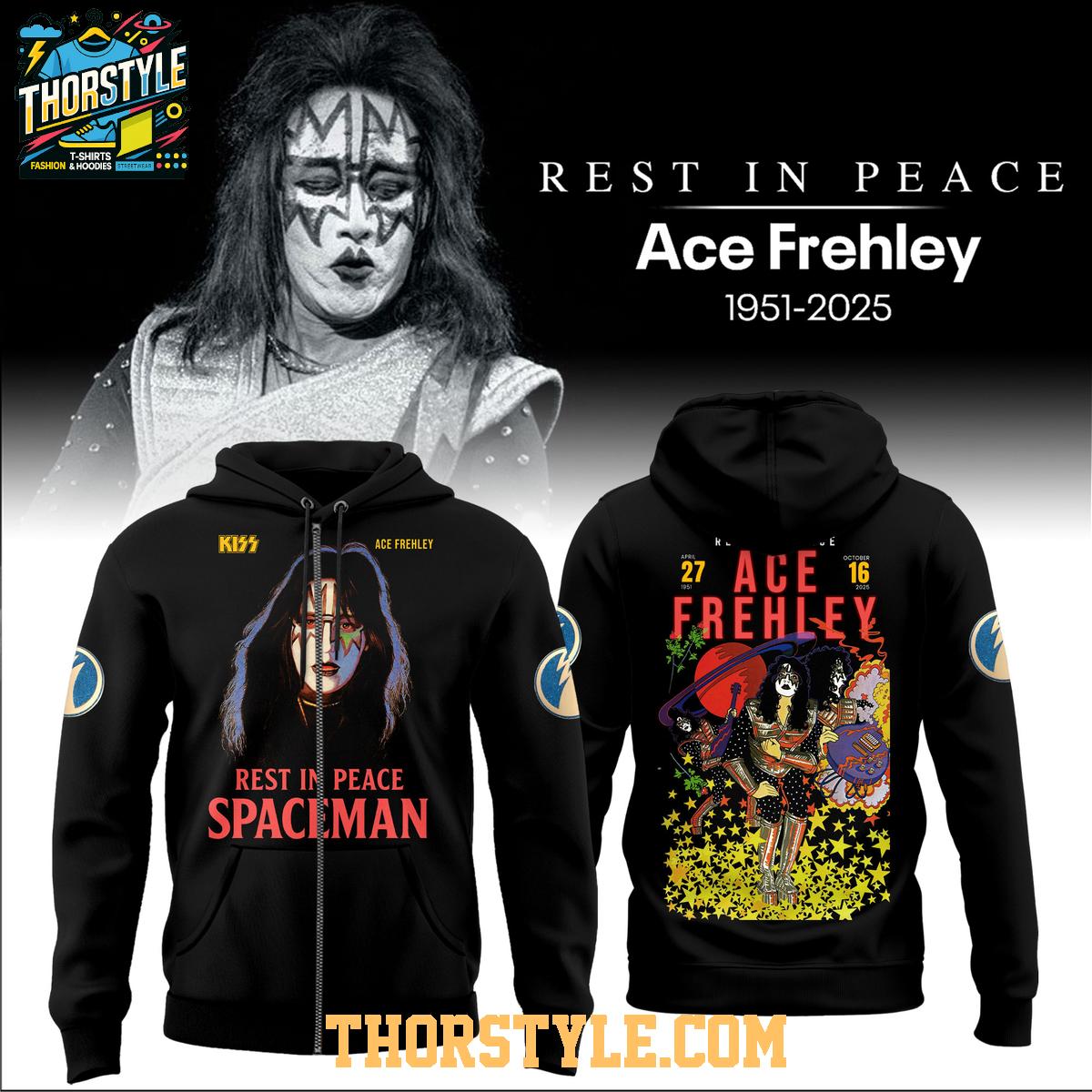 KISS Ace Frehley 2025 Rest In Peace Spaceman Founding Guitarist Hoodie T-Shirt KISS Ace Frehley 2025 Rest In Peace Spaceman Founding Guitarist Hoodie T-Shirt