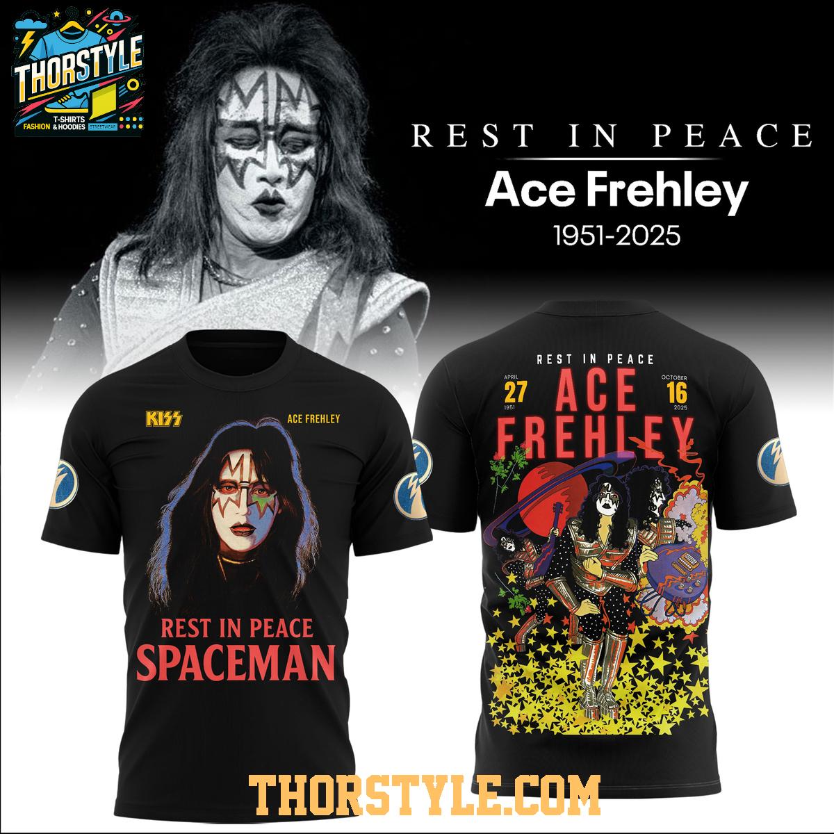 KISS Ace Frehley 2025 Rest In Peace Spaceman Founding Guitarist Hoodie T-Shirt KISS Ace Frehley 2025 Rest In Peace Spaceman Founding Guitarist Hoodie T-Shirt