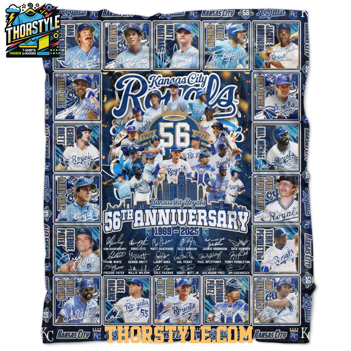 Kansas City Royals 56th Anniversary 1969-2025 Fleece Blanket Quilt Kansas City Royals 56th Anniversary 1969-2025 Fleece Blanket Quilt