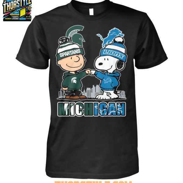 Michigan State Spartans Detroit Lions Snoopy Winter Coming 2025 T-Shirt