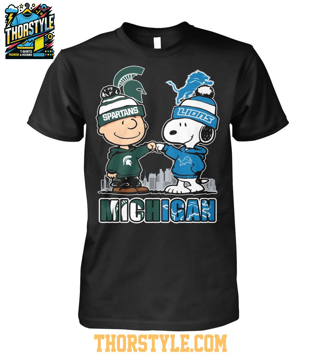 Michigan State Spartans Detroit Lions Snoopy Winter Coming 2025 T-Shirt Michigan State Spartans Detroit Lions Snoopy Winter Coming 2025 T-Shirt
