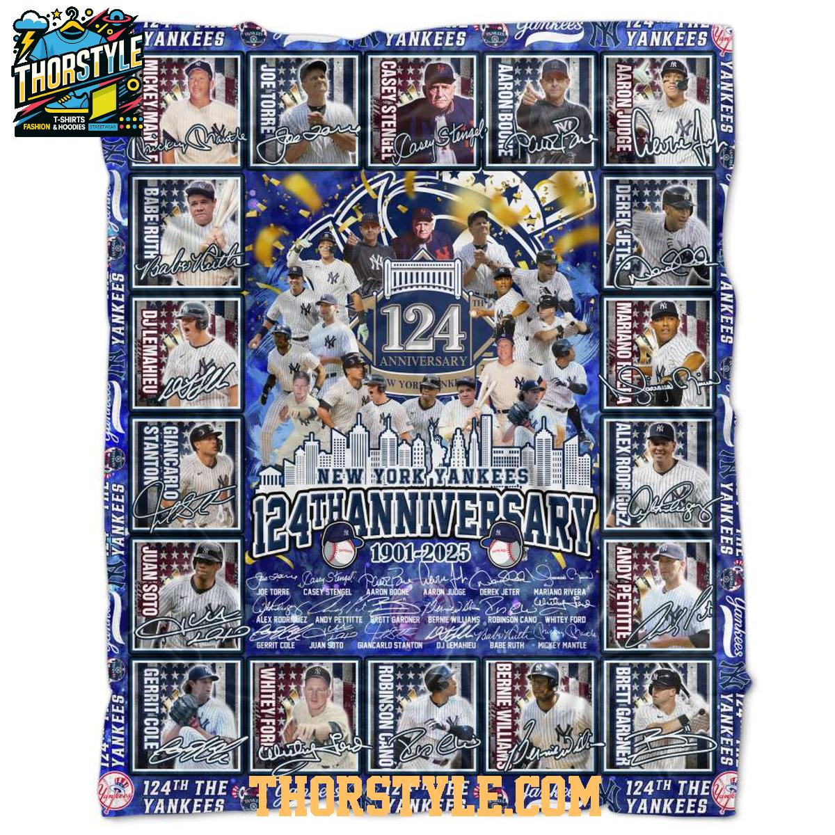 New York Yankees 124th Anniversary 1901-2025 Fleece Blanket Quilt New York Yankees 124th Anniversary 1901-2025 Fleece Blanket Quilt