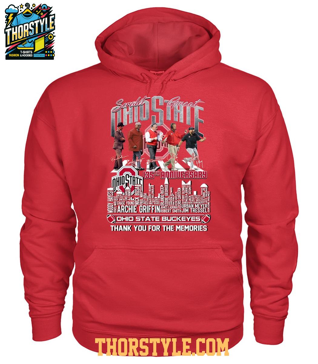 Ohio State Buckeyes 135th  Anniversary Scarlet Great The Memories 2025 T-Shirt Ohio State Buckeyes 135th  Anniversary Scarlet Great The Memories 2025 T-Shirt