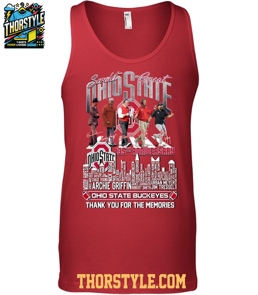 Ohio State Buckeyes 135th  Anniversary Scarlet Great The Memories 2025 T-Shirt Ohio State Buckeyes 135th  Anniversary Scarlet Great The Memories 2025 T-Shirt
