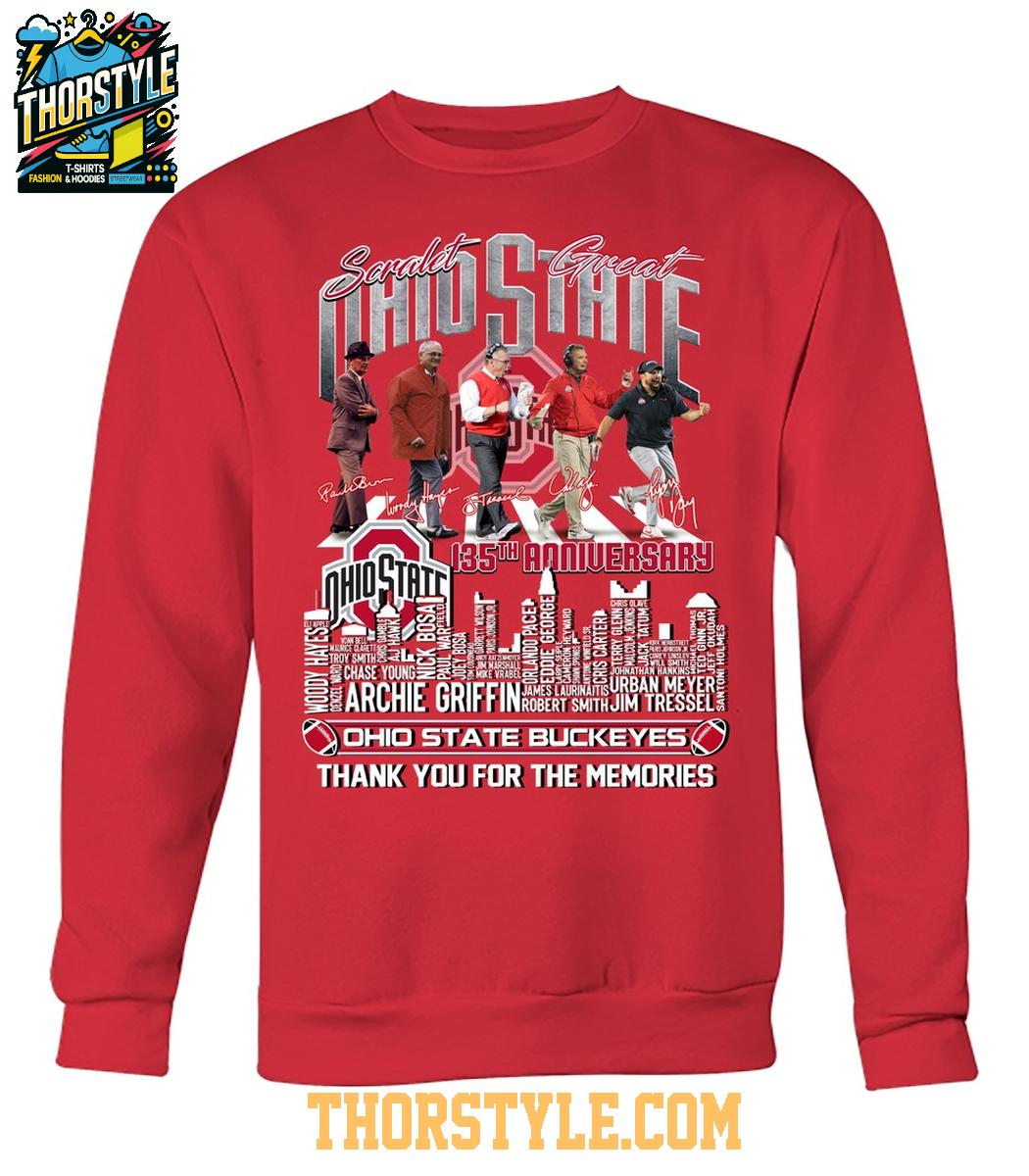 Ohio State Buckeyes 135th  Anniversary Scarlet Great The Memories 2025 T-Shirt Ohio State Buckeyes 135th  Anniversary Scarlet Great The Memories 2025 T-Shirt