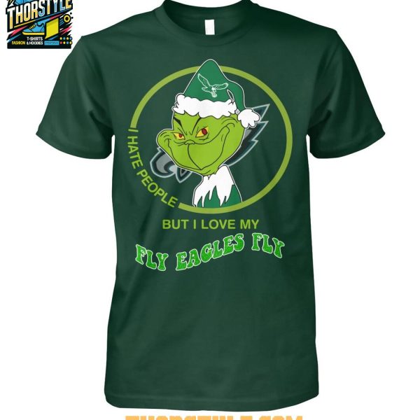 Philadelphia Eagles Grinch Hates People But Loves Football Xmas 2025 T-Shirt