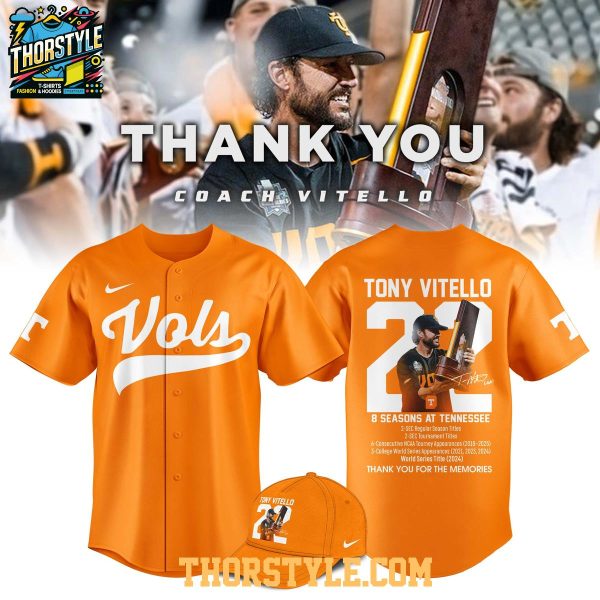 Tennessee Volunteers Thank Coach Vitello 8 Season 2025 Baseball Jersey Tennessee Volunteers Thank Coach Vitello 8 Season 2025 Baseball Jersey