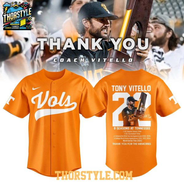 Tennessee Volunteers Thank Coach Vitello 8 Season 2025 Baseball Jersey