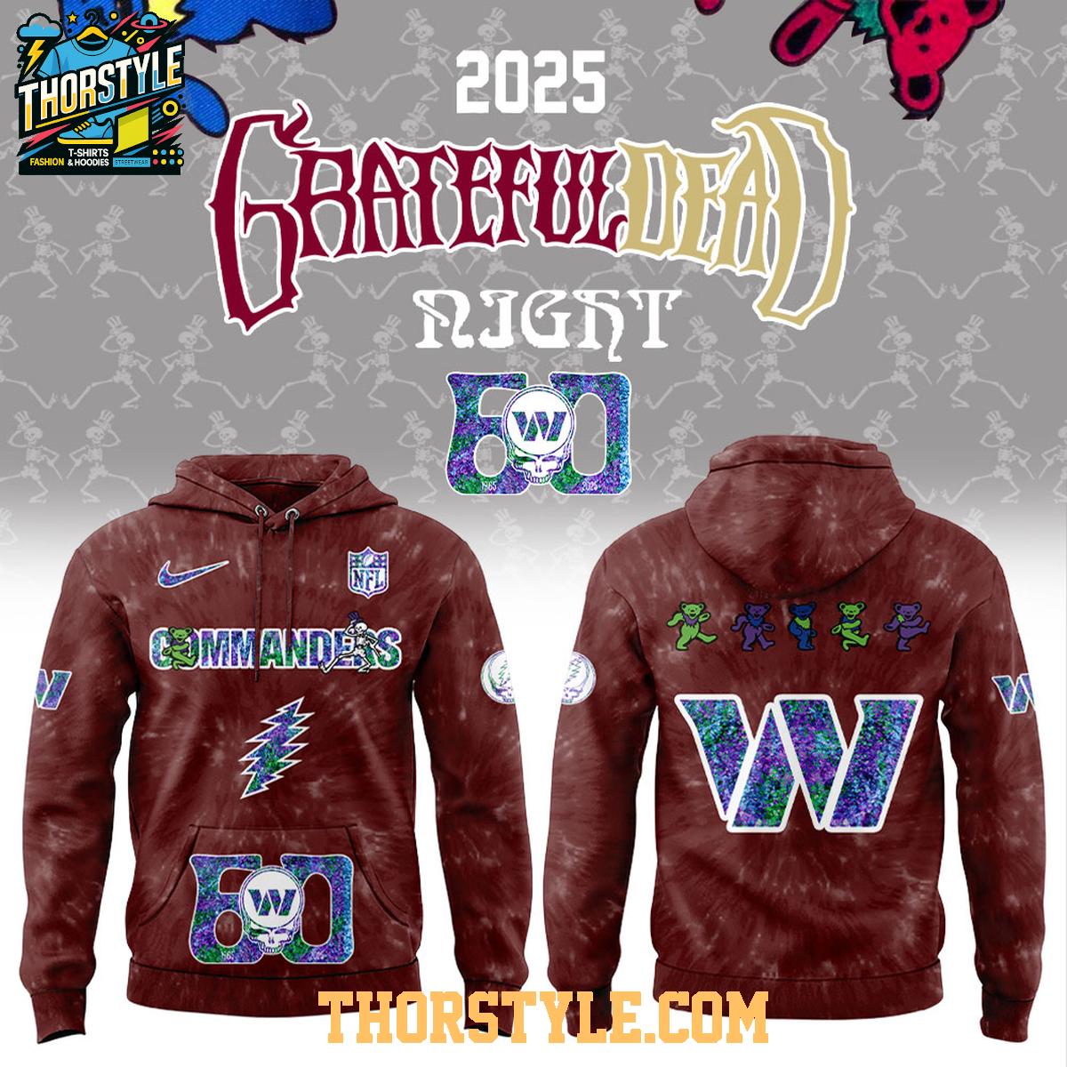 Washington Commanders Grateful Dead Grateful 60 Years 2025 Hoodie T-Shirt Washington Commanders Grateful Dead Grateful 60 Years 2025 Hoodie T-Shirt
