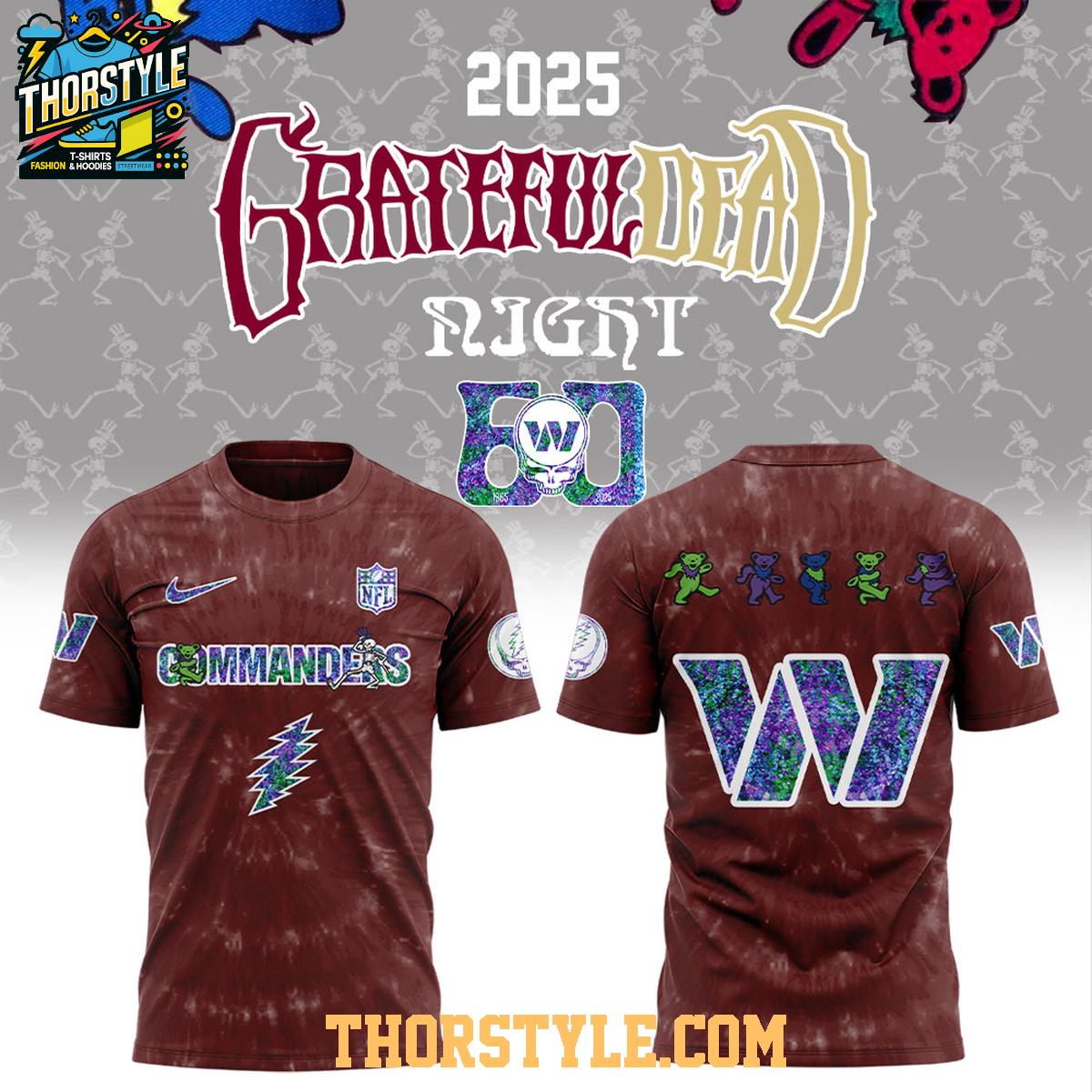 Washington Commanders Grateful Dead Grateful 60 Years 2025 Hoodie T-Shirt Washington Commanders Grateful Dead Grateful 60 Years 2025 Hoodie T-Shirt