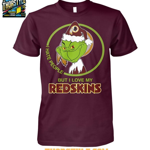 Washington Redskins Grinch Hates People But Loves Football Xmas 2025 T-Shirt