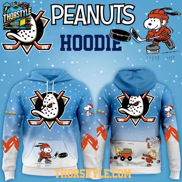 Anaheim Ducks Snoopy Peanuts Happy Snowy Day 2025 Christmas Hoodie T-Shirt