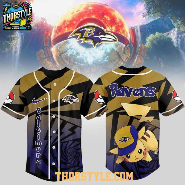 Baltimore Ravens 2025 Pokemon Trainers Pikachu Fight Baseball Jersey