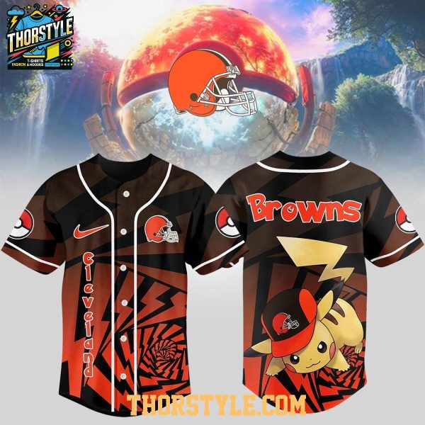 Cleveland Browns 2025 Pokemon Trainers Pikachu Fight Baseball Jersey