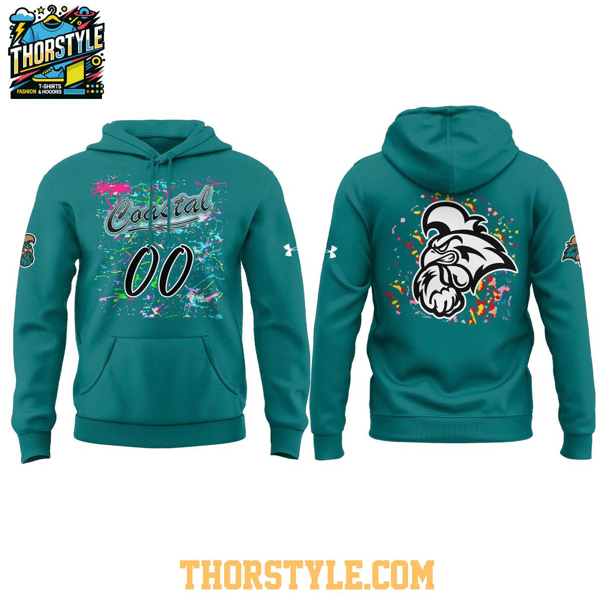 Coastal Carolina Chanticleers 2025 Chants Up Worn Airbrush Hoodie T-Shirt Coastal Carolina Chanticleers 2025 Chants Up Worn Airbrush Hoodie T-Shirt