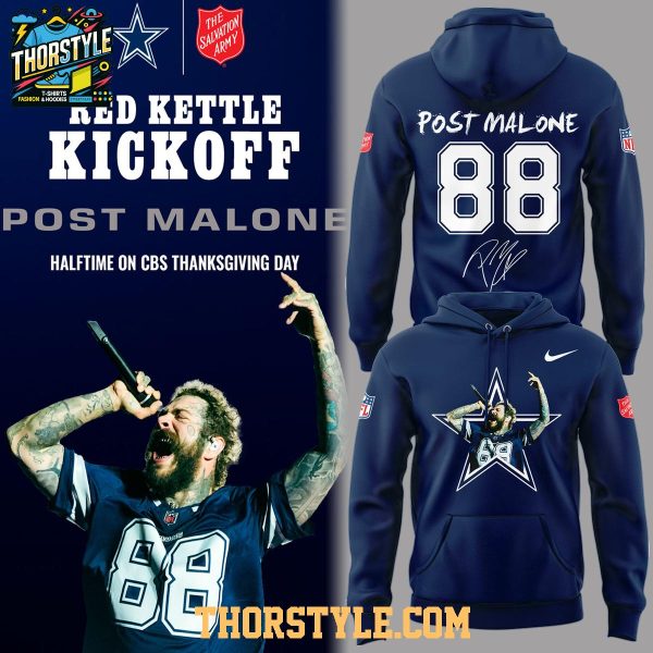 Dallas Cowboys Post Malone Red Kettle Kickoff 2025 Thanksgiving Day Hoodie T-Shirt