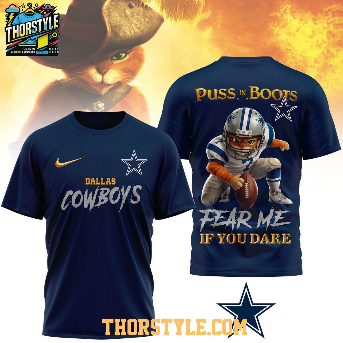 Dallas Cowboys Puss In Boots Fear Me If You Dare Christmas Hoodie T-Shirt Dallas Cowboys Puss In Boots Fear Me If You Dare Christmas Hoodie T-Shirt