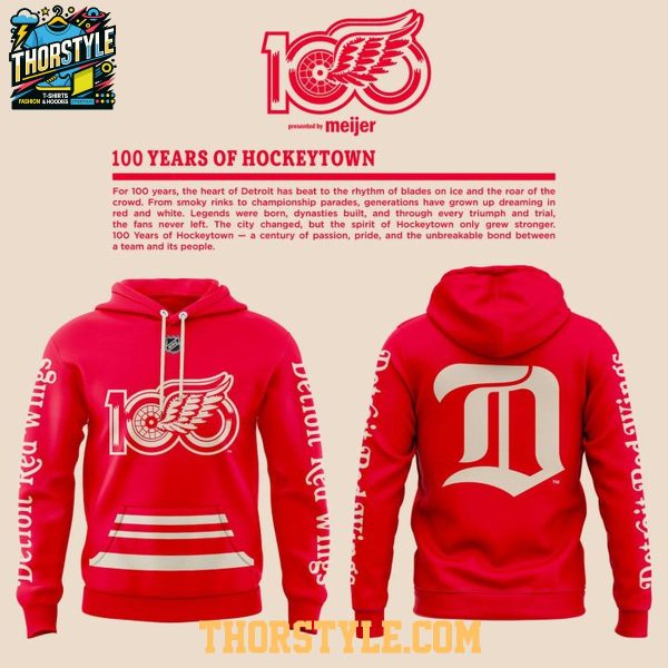 Detroit Red Wings 100 Years Of Hockey Town 1926-2026 Hoodie T-Shirt