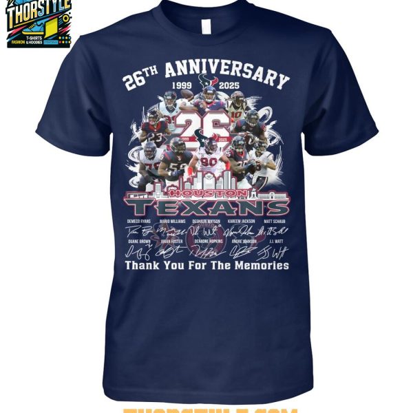Houston Texans 26th Anniversary 1999-2025 H-Town Thank You T-Shirt