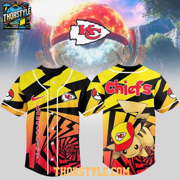 Kansas City Chiefs 2025 Pokemon Trainers Pikachu Fight Baseball Jersey