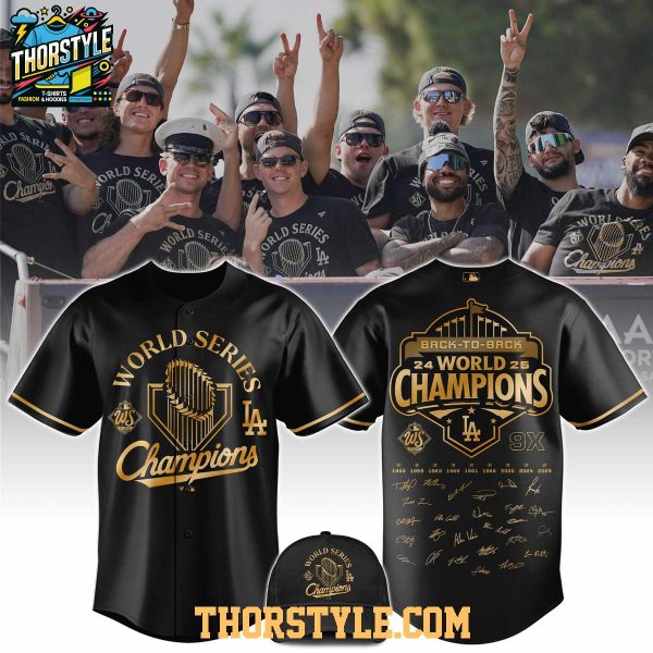 LA Dodgers Champions World Series 2025 All Black Baseball Jersey