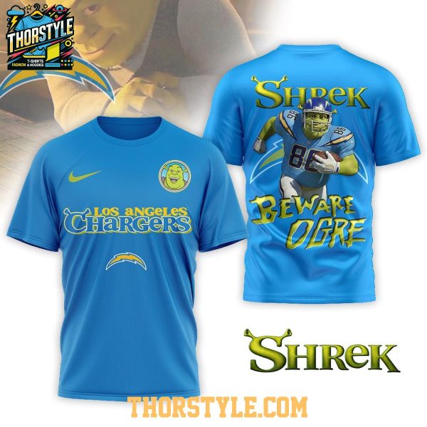 Los Angeles Chargers Shrek 2025 NFL Beware Ogre Christmas Hoodie T-Shirt