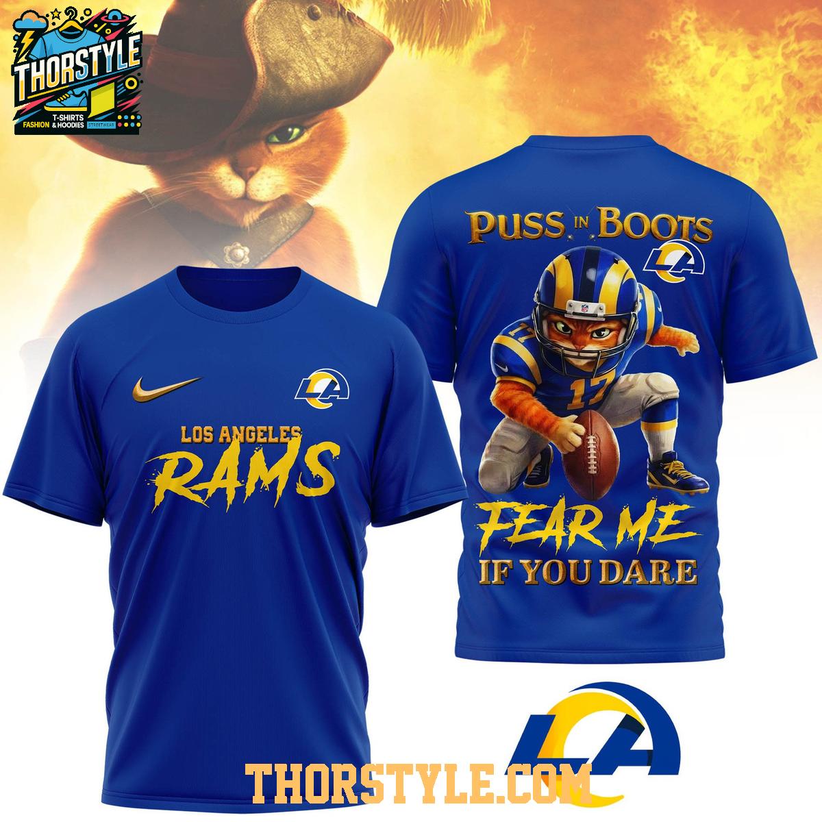 Los Angeles Rams Puss In Boots Fear Me If You Dare Christmas Hoodie T-Shirt Los Angeles Rams Puss In Boots Fear Me If You Dare Christmas Hoodie T-Shirt