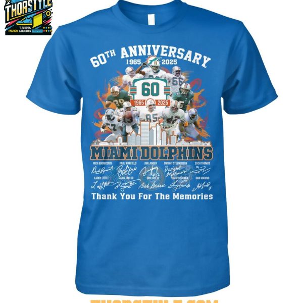 Miami Dolphins 60th Anniversary 1965-2025 Fins Up Thank You T-Shirt