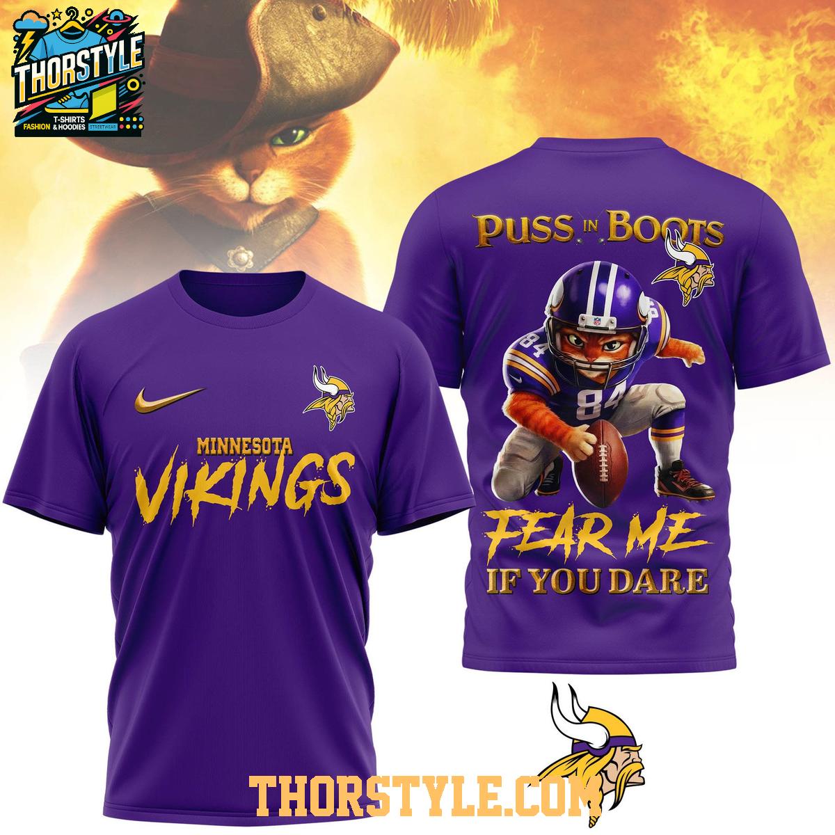 Minnesota Vikings Puss In Boots Fear Me If You Dare Christmas Hoodie T-Shirt Minnesota Vikings Puss In Boots Fear Me If You Dare Christmas Hoodie T-Shirt