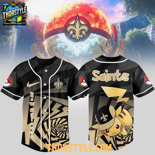 New Orleans Saints 2025 Pokemon Trainers Pikachu Fight Baseball Jersey