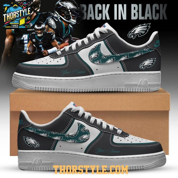 Philadelphia Eagles Back In Black 2025 Personalized Air Force 1 Shoes