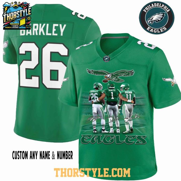 Philadelphia Eagles Jalen Hurts Saquon Barkley A.J. Brown 2025 Football Jersey