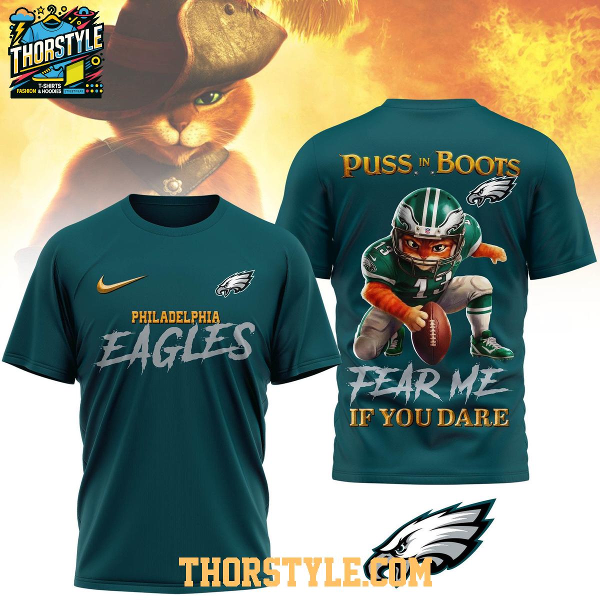 Philadelphia Eagles Puss In Boots Fear Me If You Dare Christmas Hoodie T-Shirt Philadelphia Eagles Puss In Boots Fear Me If You Dare Christmas Hoodie T-Shirt