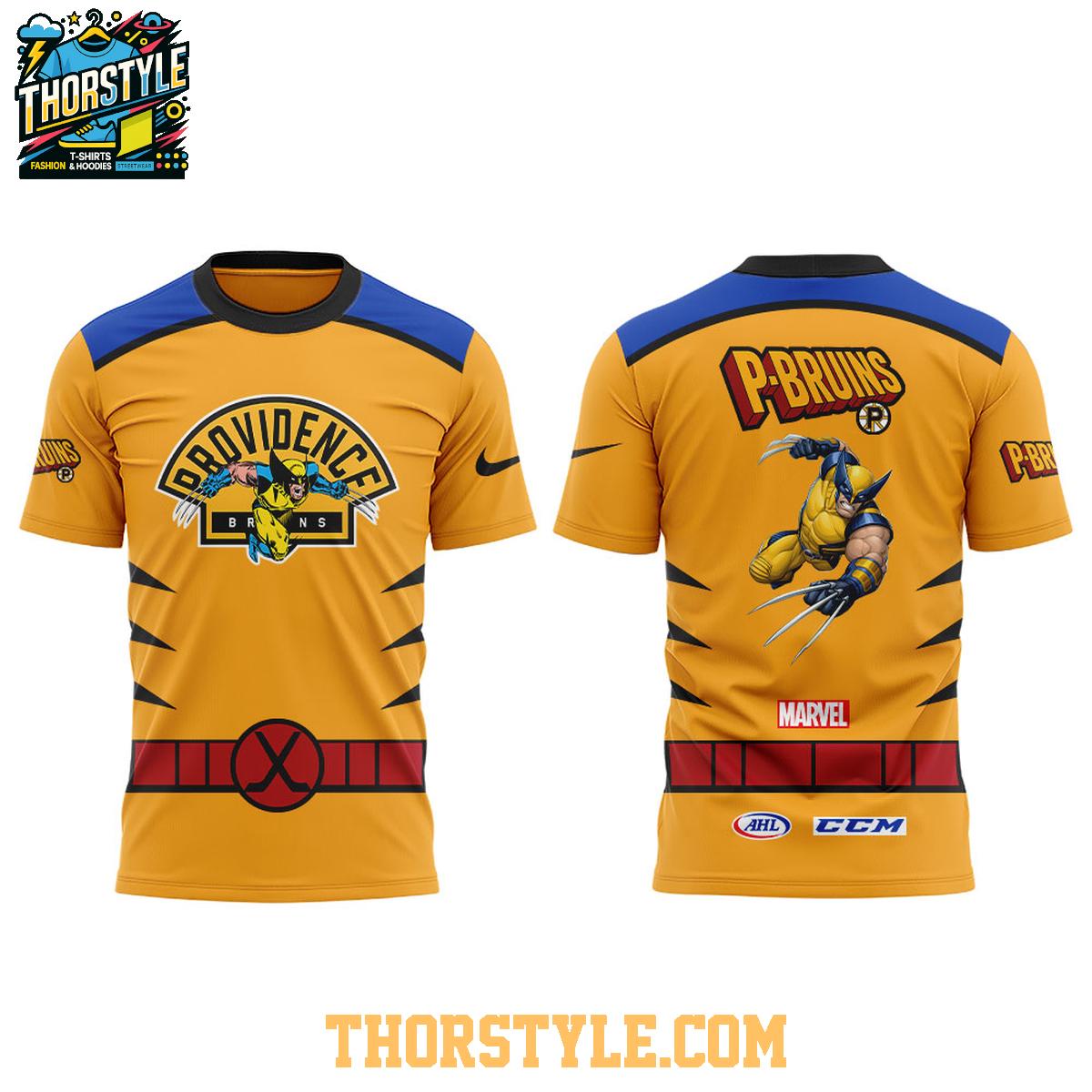 Providence Bruins Marvel Wolverine 2025 Crossover Hoodie T-Shirt Providence Bruins Marvel Wolverine 2025 Crossover Hoodie T-Shirt