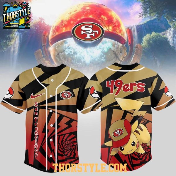 San Francisco 49ers 2025 Pokemon Trainers Pikachu Fight Baseball Jersey
