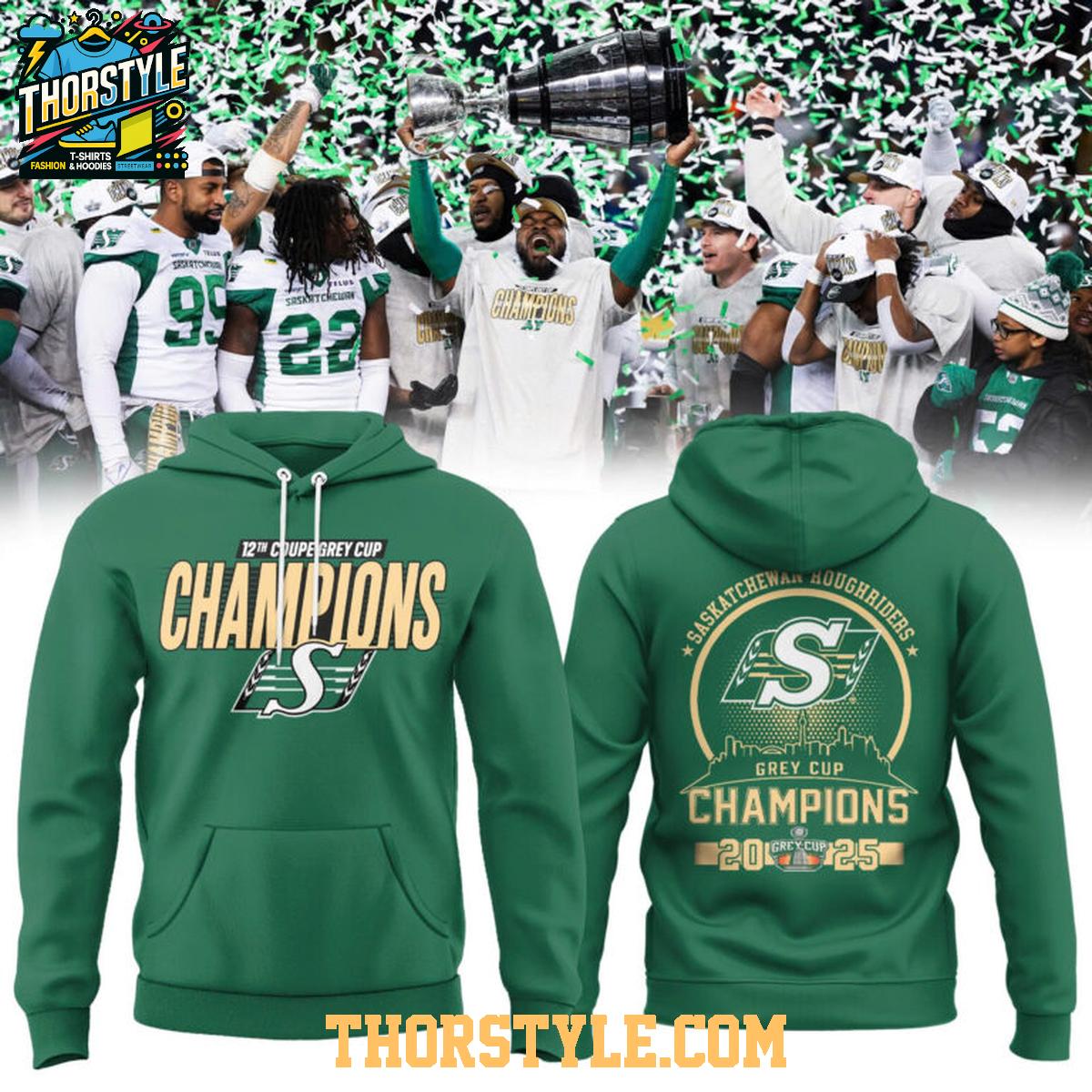 Saskatchewan Roughriders 5X Grey Cup 2025 Champions Hoodie T-Shirt Saskatchewan Roughriders 5X Grey Cup 2025 Champions Hoodie T-Shirt