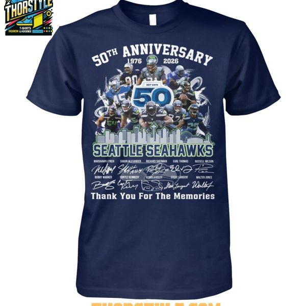 Seattle Seahawks 50th Anniversary 1976-2026 We Are 12 Thank You T-Shirt
