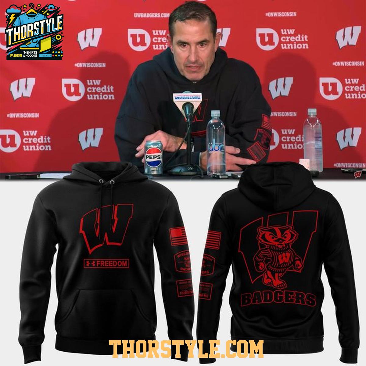 Wisconsin Badgers Coach Luke Fickell 2025 Freedom Hoodie T-Shirt Wisconsin Badgers Coach Luke Fickell 2025 Freedom Hoodie T-Shirt