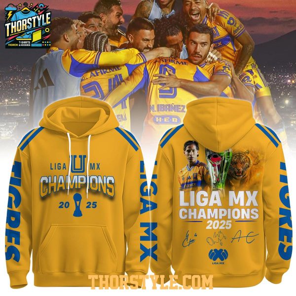 Amarilla Tigres UANL Campeones Liga MX Champions 2025 Hoodie T-Shirt